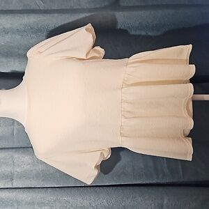 Blu Pepper Women's Cream ColoredTextured Ruffle Blouse Puffy Sleeve Top